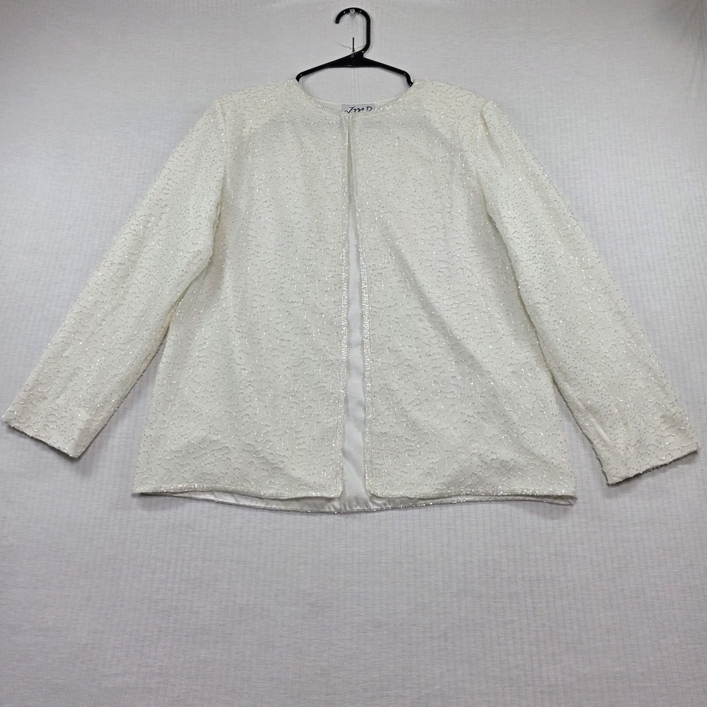 Vintage JMD New‎ York Off White Beaded Swirl Open Front Jacket M Coquette Bridal